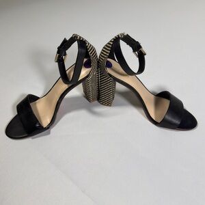 Nine West Black and Beige Striped Heels